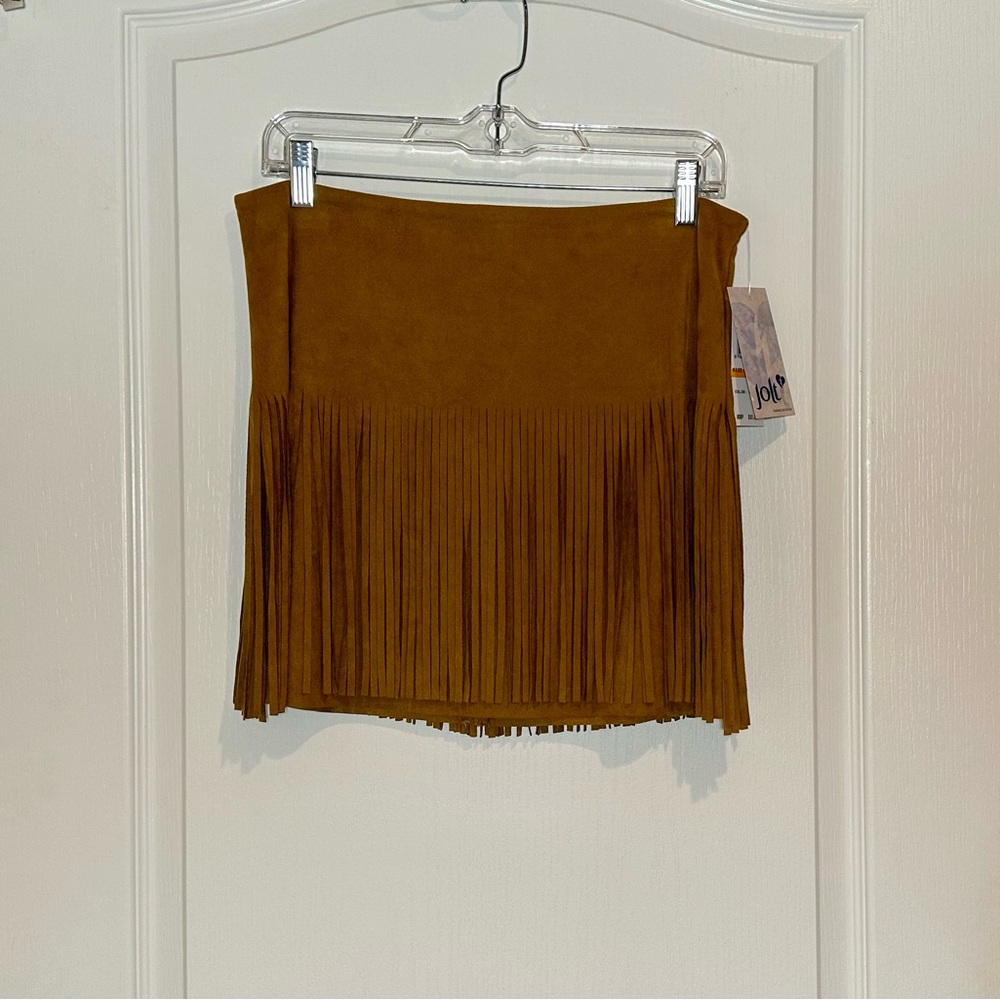 Jolt Camel Colored Fringe Mini Skirt